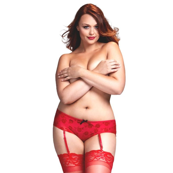 Red Rose Open Crotch Boyshort Panty Taille Queen